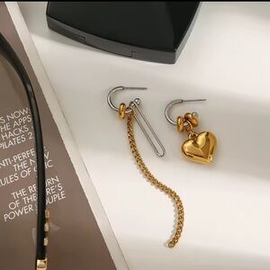 Anthropologie Gold and Silver Heart Chain Earrings